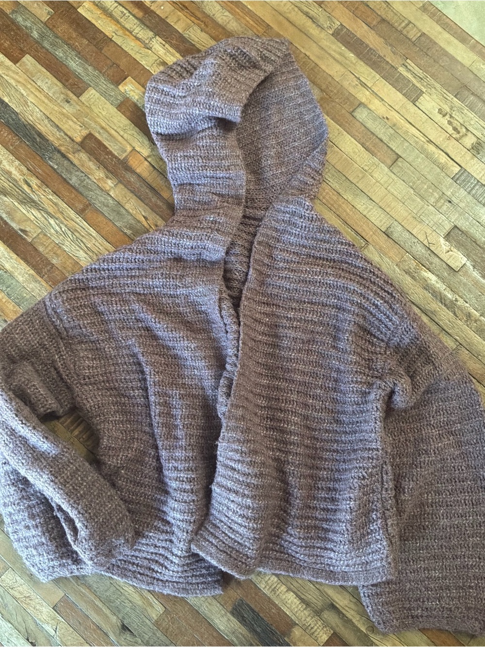 wild fable Hooded Open-Front Knit Cardigan in Taupe Brown